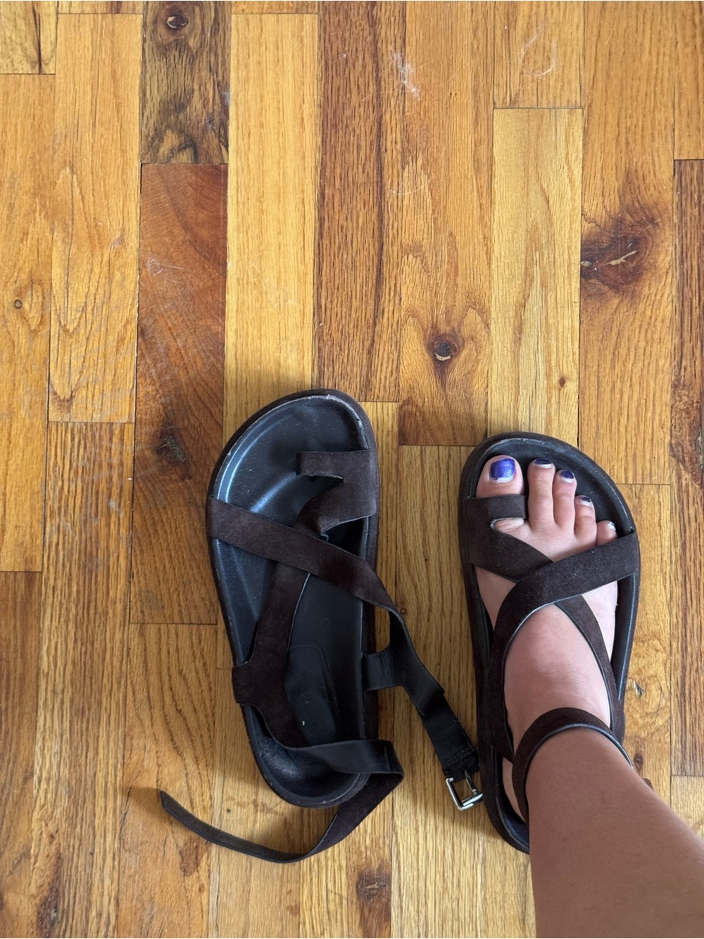 Massimo Dutti Dark Brown Strappy Suede Sandals